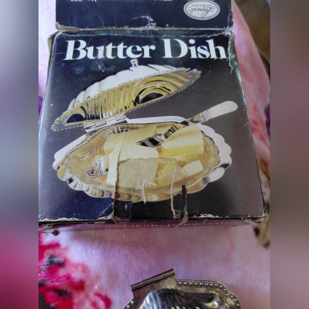 Vintage 1950s Silverplated Butter Dish with Spreader & Crystal Liner